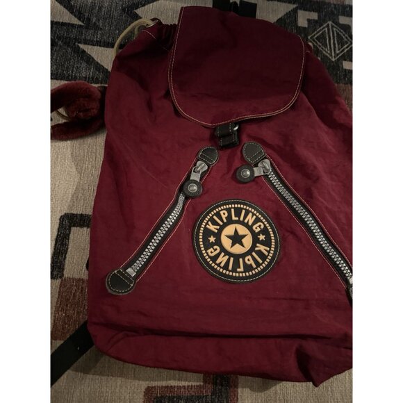 KIPLING 90’s Rare Dark Red Vintage FUNDAMENTAL Backpack Rucksack Bag - Picture 3 of 7